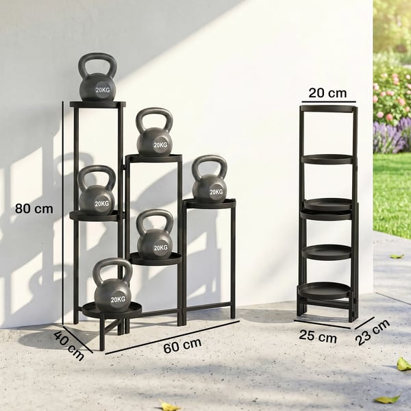 6 livelli fioriera metallo nero pieghevole per interni esterni 80cm