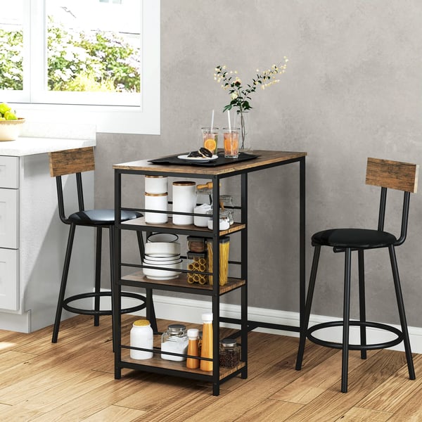 Barbordssæt med 2 Barstole - Eg og Stål, 3 hylder, moderne design
