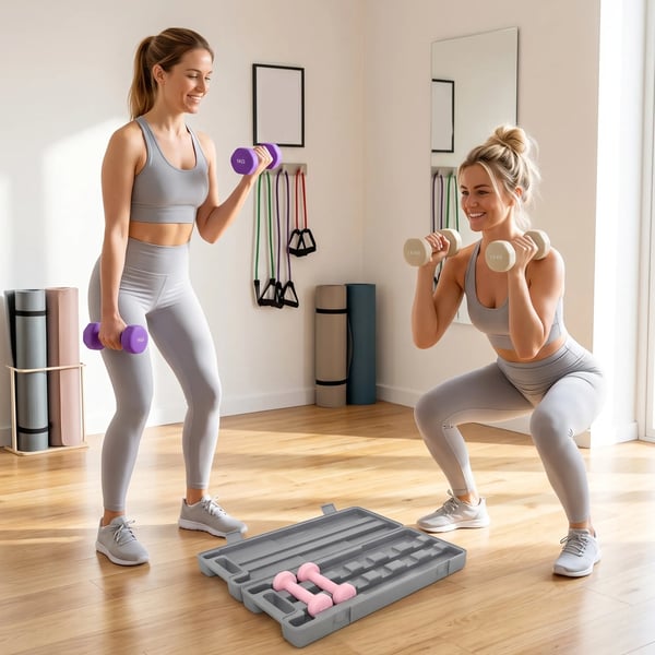Vægtstangssæt 6-delt Sæt Håndvægte m. Kuffert Rosa+Lilla+Kaffe (0,5 kg, 1 kg, 1,5 kg) Justerbar til Hjemmet Fitnesscenter - Kunststoff