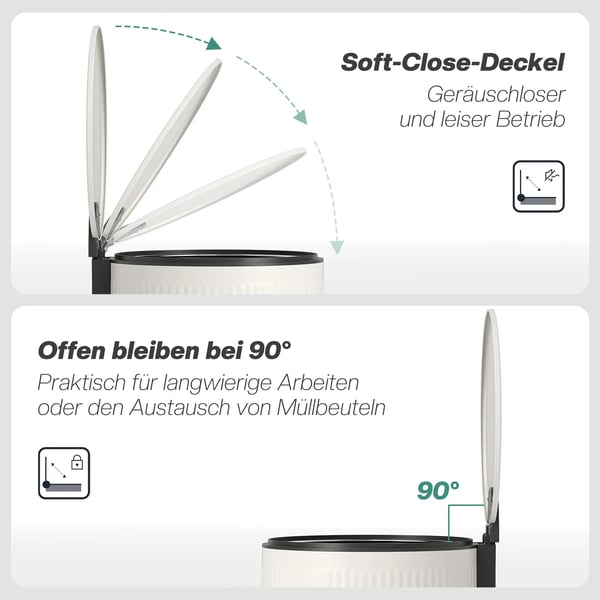Skraldespand 30L med Pedal, Softclose Låg, Cremefarvet/Metal, 36x30x60.5 cm