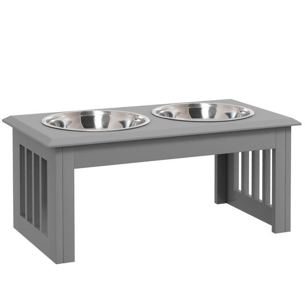 Hundmatsstation i Rostfritt Stål med 2 Skålar, Förhöjd Design, Grå, 58,4 x 30,5 x 25,4 cm