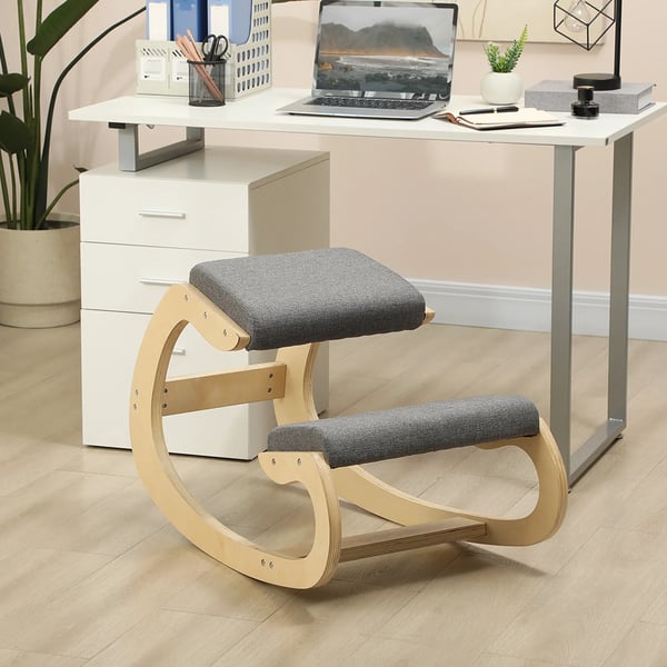ergonomisk knæstol, gyngende knæstol, kontorstol til hjemmekontoret, til forbedring af kropsholdningen, grå