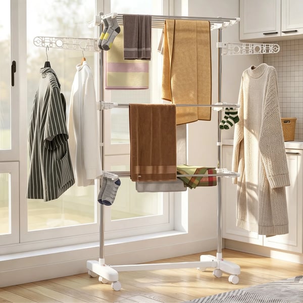 Rullbar Klädställning Torkställning 3 Nivåer Hopfällbar 80-142 x 55 x 152 cm Vit Rostfritt Stål