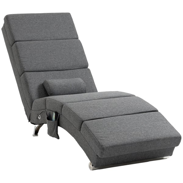 Liggestol med Massagefunktion Relaxstol i Mørkegrå Polyester med Fjernbetjening – Elektrisk Loungestol med 5 Massagetilstande og Varme (Max 150