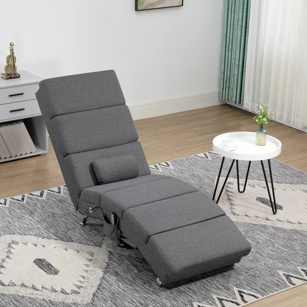 Liggestol med Massagefunktion Relaxstol i Mørkegrå Polyester med Fjernbetjening – Elektrisk Loungestol med 5 Massagetilstande og Varme (Max 150