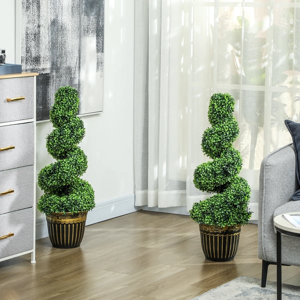 Kunstige Planter 2 stk. Spiral Buxbom (90 cm) - UV-bestandige PE/Stål, Grøn til Indendørs/Udendørs Brug
