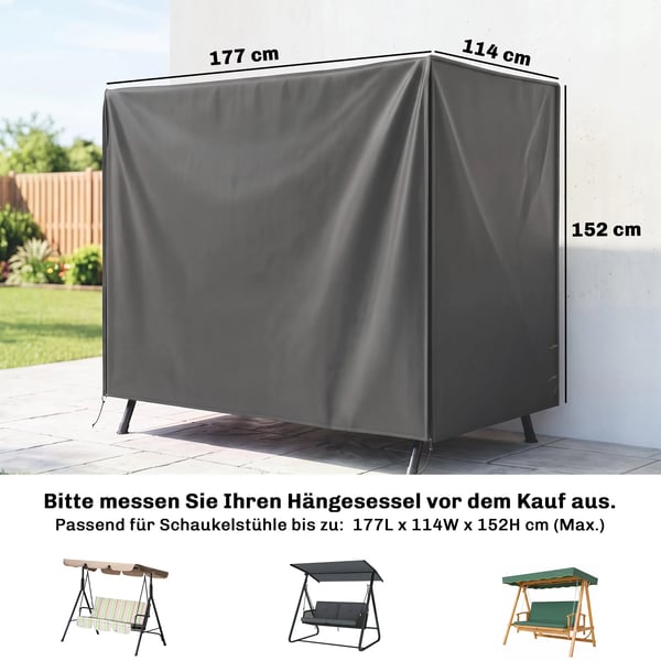 Betræk til Hollywood-gynger, Mørkegrå, Vandafvisende, Stârk, Vejrbestandigt Oxford-stof, 177x114x152 cm