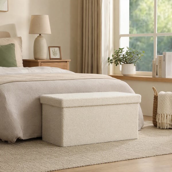 Foldbar Opbevaringsbænk i Cremefarvet Polyester, 76 x 38 x 38 cm