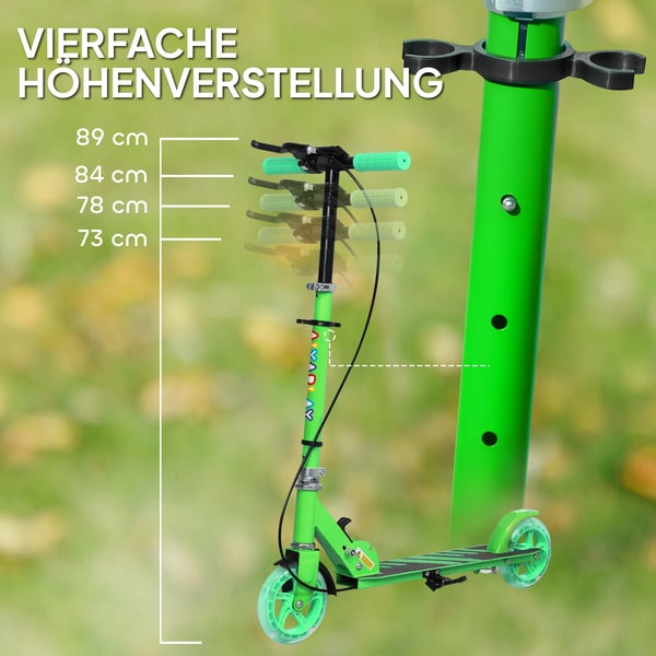 Barnsparkcykel Hopfällbar med Justerbar Styrhöjd, Lysande Hjul och Handbroms, Grön