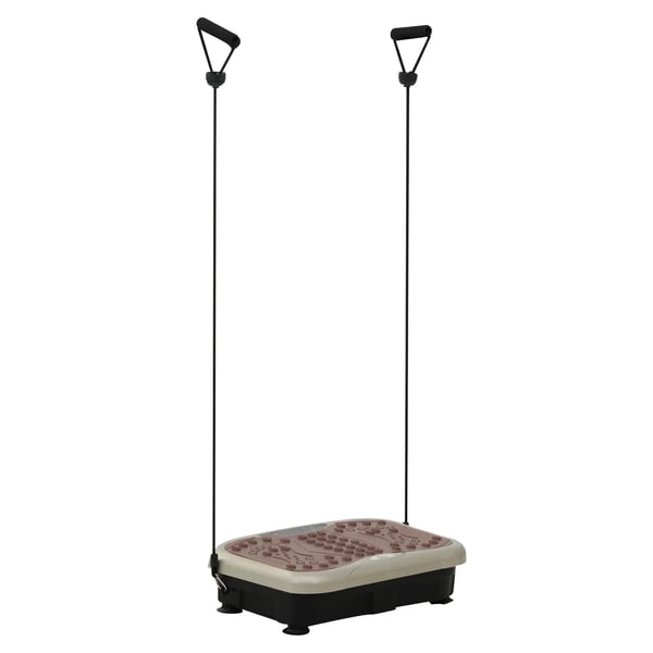 Vibrationsplade til Træning - Med LED-display, Fjernbetjening, USB-højttaler & Elastikker - Sort/Beige