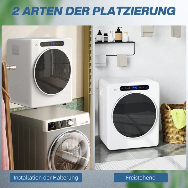 Tørretumbler, 6 programmer, 40-60℃, 4 kg kapacitet, kompakt, touch-kontrol, hvid