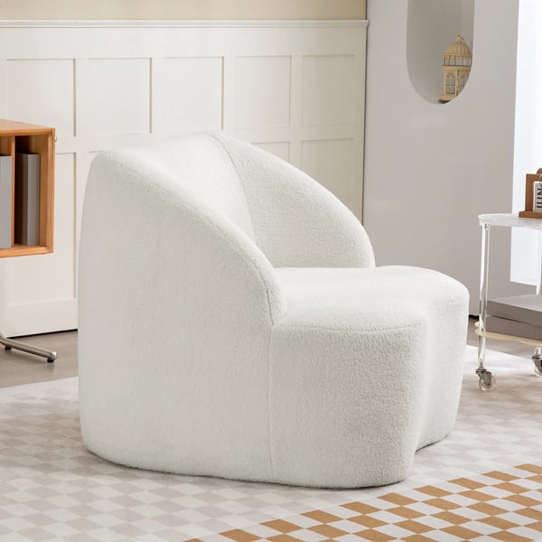 moderni fleece-nojatuoli, mukava verhoiltu nojatuoli olohuoneeseen, kotitoimistoon, luonnonvalkoinen, 81x82x73,5cm