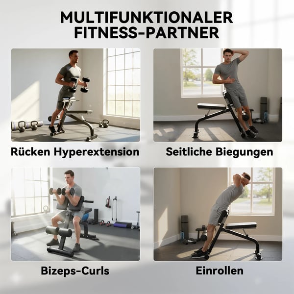 Justerbar Træningsbænk, Vægtbænk, Stålramme, Sort, Foldbar, 150 kg Max Belastning