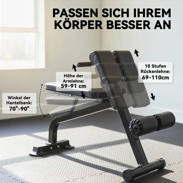 Justerbar Træningsbænk, Vægtbænk, Stålramme, Sort, Foldbar, 150 kg Max Belastning