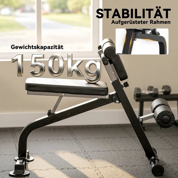 Justerbar Træningsbænk, Vægtbænk, Stålramme, Sort, Foldbar, 150 kg Max Belastning