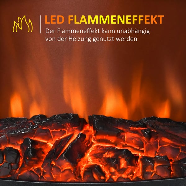 Elektrisk spis med värme, 1800 W elektrisk eldstad med LED-flammeffekt
