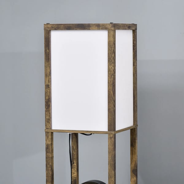 Golvlampa med hylla, rustik brun och vit, MDF, 26x26x160 cm
