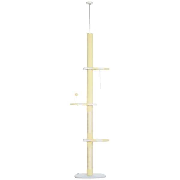 Kradsetræ til loftet, justerbart 220-260 cm, med legbold og plys, polyester, gul