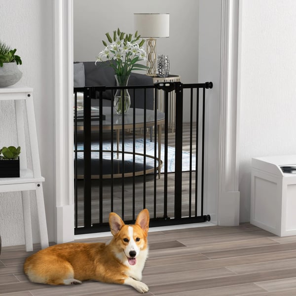 Hundegitter til dørområder og trapper - Metal/Plast, Sort - 74-87 cm justerbart sikkerhedsgitter