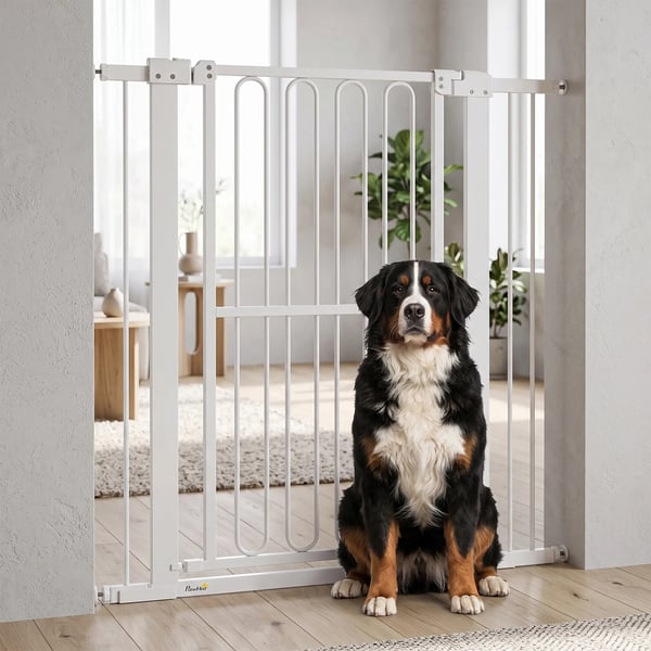 Hvid Hundegitter uden Boring, 76-104 cm, Justerbar Trappe-/Dørsikring i Stål for Hunde