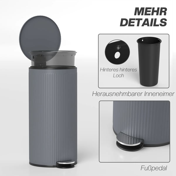 Soptunna 30 L Pedalbehållare Mörkgrå Metall/Plast med mjukstängande lock, innerhink
