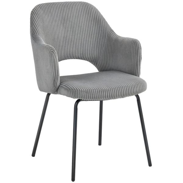 Spisebordsstol, kordfløjl, skaldesign, metalben, gulvbeskyttere, grå