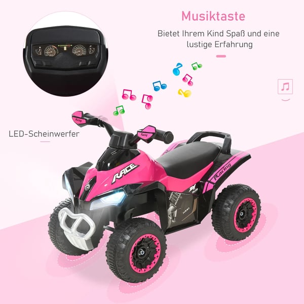 leksaksbil för barn, trampbil med ljus och musik, rosa, 18-36 månader, plast och stål