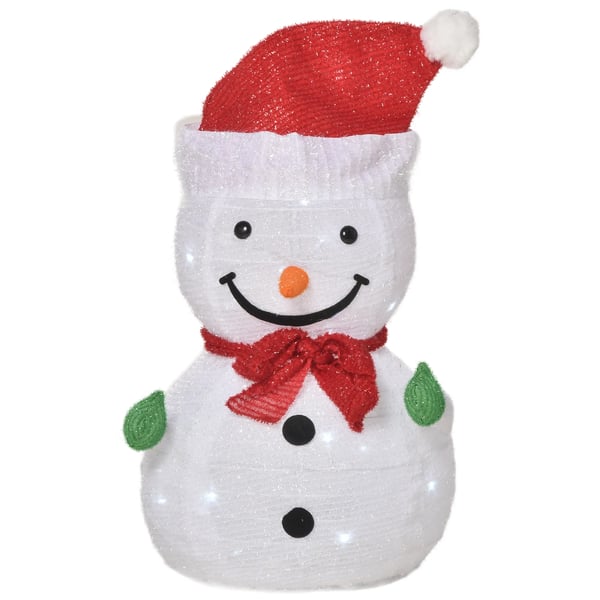 Juledekoration Snemand med LED-lys Model Have/Gårdddekoration foldbar vejrbestandig Polyester Grøn+Rød+Hvid Ø30 x 51 cm