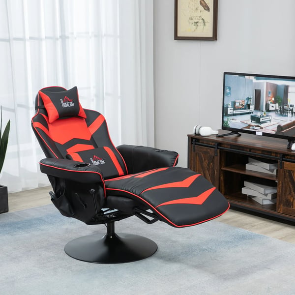 Relaxstol med massagefunktion Ergonomisk loungestol med høj ryg og pude TV-stol med kopholder hvilestol kunstlæder