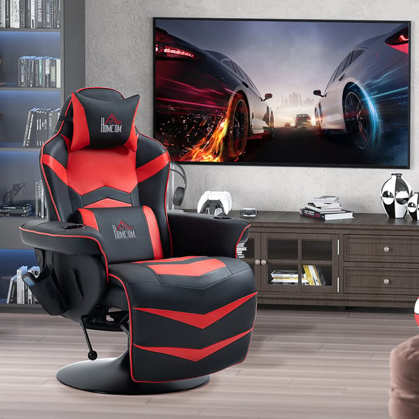 Relaxstol med massagefunktion Ergonomisk loungestol med høj ryg og pude TV-stol med kopholder hvilestol kunstlæder