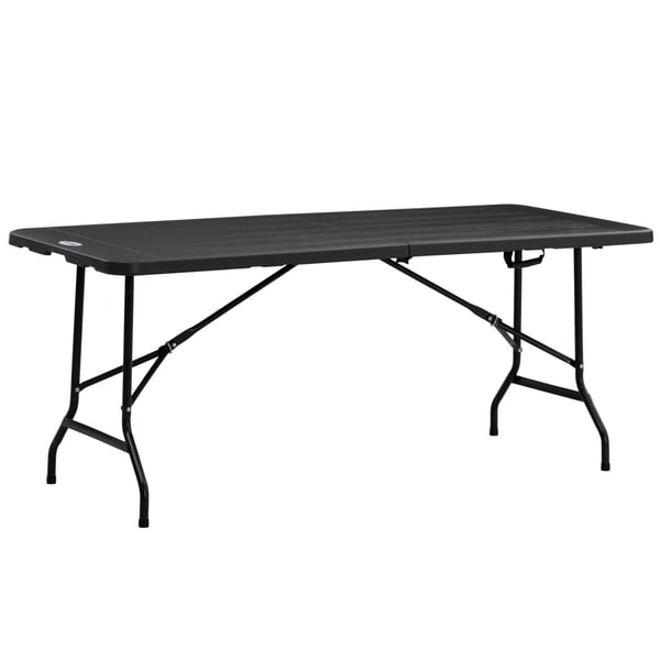 Trädgårdsbord fällbart för 6 personer, buffébord med stålram, terrassbord i träoptik, 180 x 75,5 x 73 cm, mörkgrått