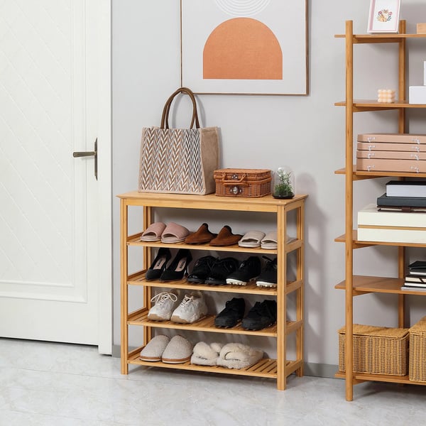 Skoreol 5 niveauer, skoorganizer i bambus, naturtræ, 80 x 29 x 82 cm