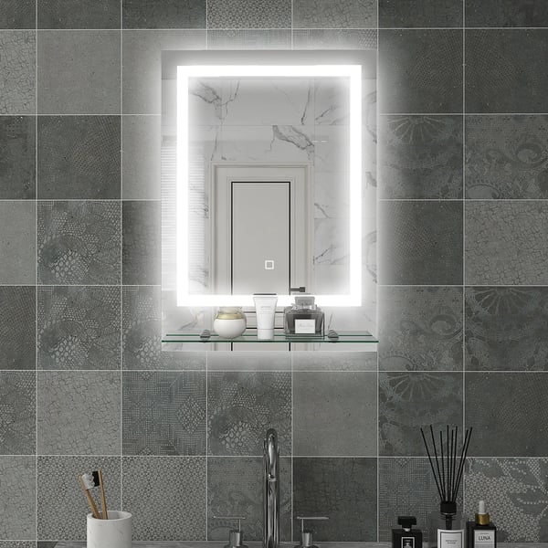 Belysningsspegel Badrum 70x50cm, 3 Ljusfärger, IP44, Anti-dim, Minnesfunktion, Transparent Härdat Glas