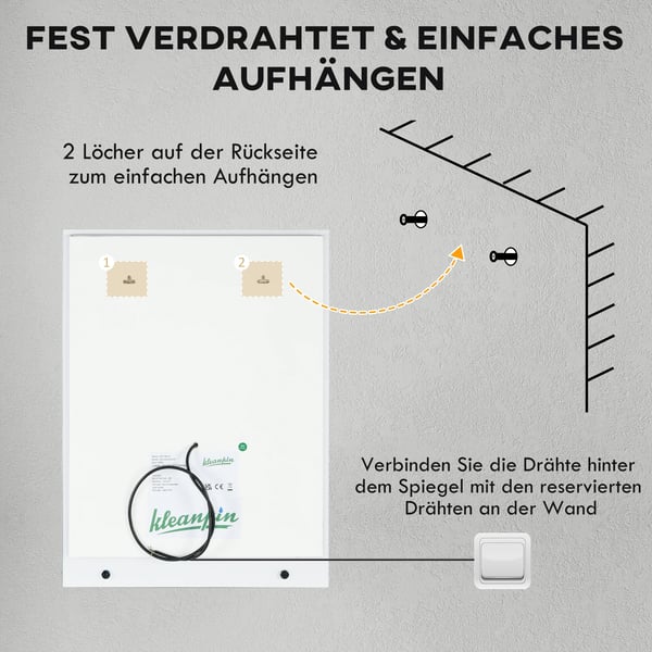 Belysningsspegel Badrum 70x50cm, 3 Ljusfärger, IP44, Anti-dim, Minnesfunktion, Transparent Härdat Glas