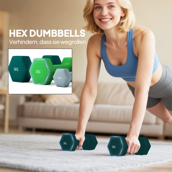 Hantelset 6 Hantlar med Hantelställ, 2 x 1kg, 2 x 3kg, 2 x 5kg Hantelset i Metall för Fitness, Gymnastik, Hem