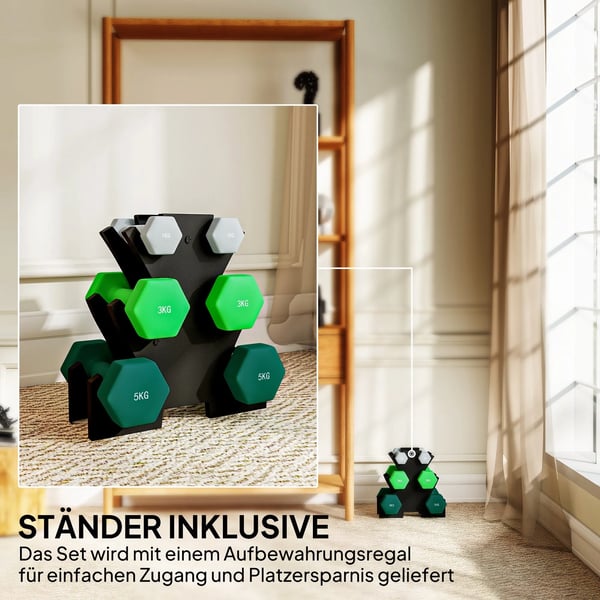 Hantelset 6 Hantlar med Hantelställ, 2 x 1kg, 2 x 3kg, 2 x 5kg Hantelset i Metall för Fitness, Gymnastik, Hem