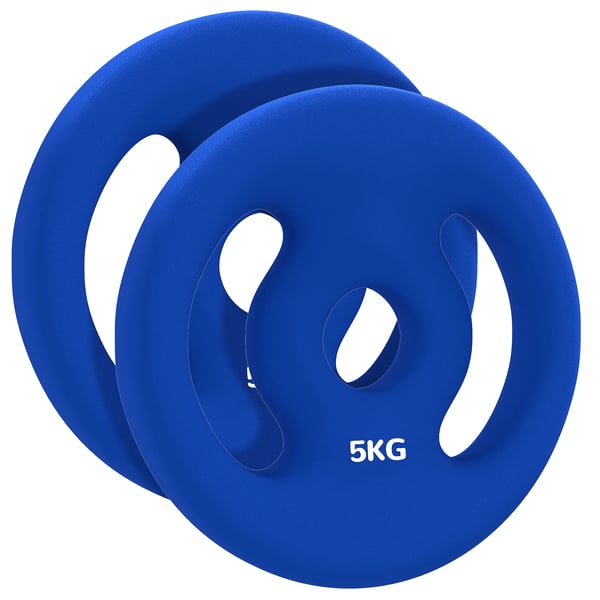 2 stk. håndvægte, 2 x 5 kg vægte, håndvægtsæt, vægtskiver til 2,5 cm håndvægtstang, Ø 30 mm hul, blå 2 stk. håndvægte, 2 x 5 kg vægte, håndvægtsæt, vægtskiver til 2,5 cm håndvægtstang, Ø 30 mm hul, blå