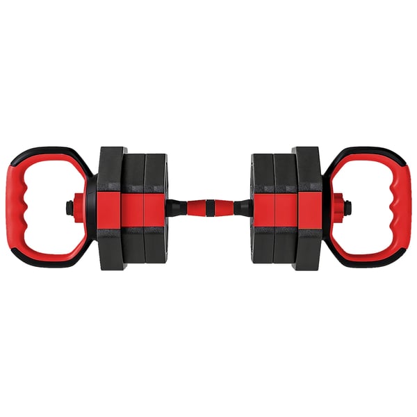 4-i-1 Justerbart Vfgtsæt (20 kg) - Håndvægte, Vægtstang, Kettlebell (RøD, Plastik)