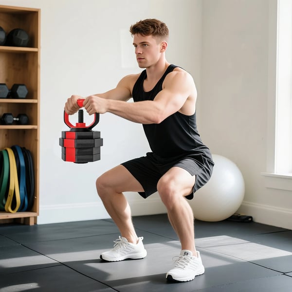 4-i-1 Justerbart Vfgtsæt (20 kg) - Håndvægte, Vægtstang, Kettlebell (RøD, Plastik)
