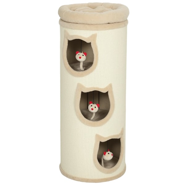 Kattetræ, 96 cm, 4-etagers med vaskbart leje, 3 sovehuler, legetøj, unisex, Crem Hvid/Beige