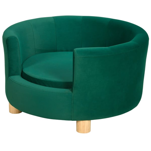 Grøn Hundesofa med Fløjlsbetræk, Træben og Aftagelig Pude (65x64x37cm) - Perfekt til Små Hunde & Katte