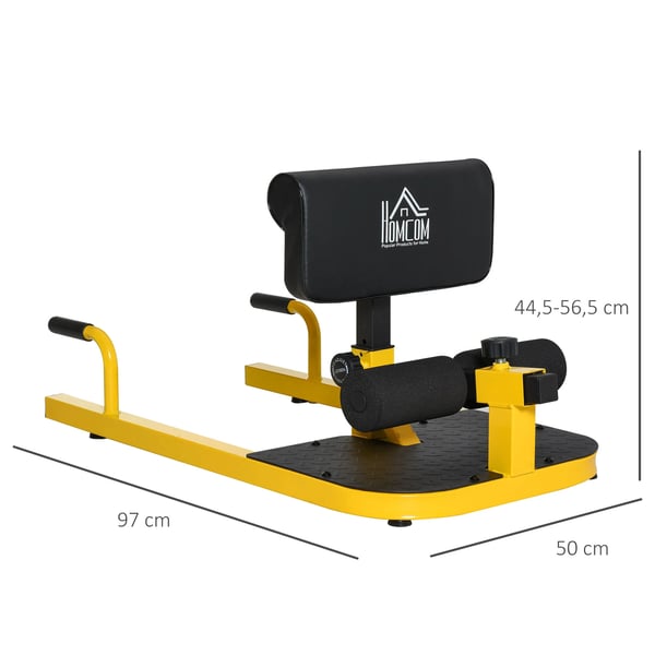 Sissy Squat Träningsredskap - Knäböj, Ben, Mage, Sittmuskler - 3-i-1 Tränare, Justerbar 120 kg, Stål, Gul/Svart