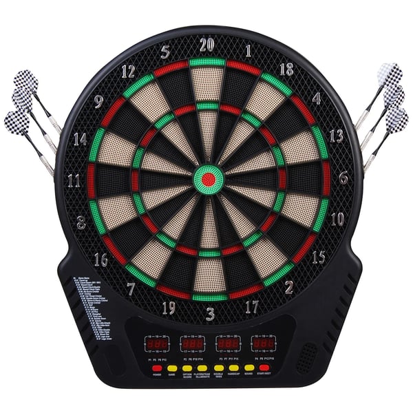 Elektronisk Dartskive med 6 pile, 27 spil, 243 variationer, 16 spillere, ABS/PP, Sort, 44x51.5x3.2cm