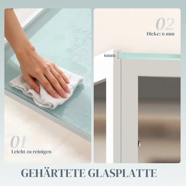 Spisebord/Køkkenbord i robust metal og hvidt hærdet glas, 120x60x75 cm, plads til 4 personer
