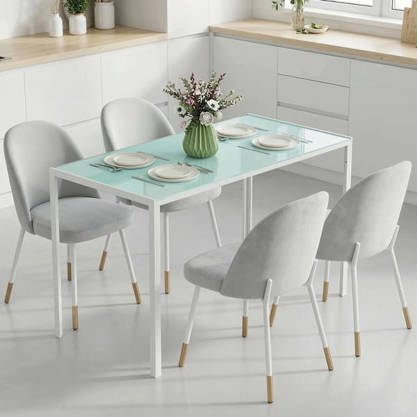Spisebord/Køkkenbord i robust metal og hvidt hærdet glas, 120x60x75 cm, plads til 4 personer