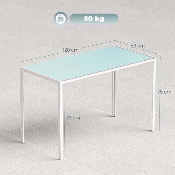 Spisebord/Køkkenbord i robust metal og hvidt hærdet glas, 120x60x75 cm, plads til 4 personer