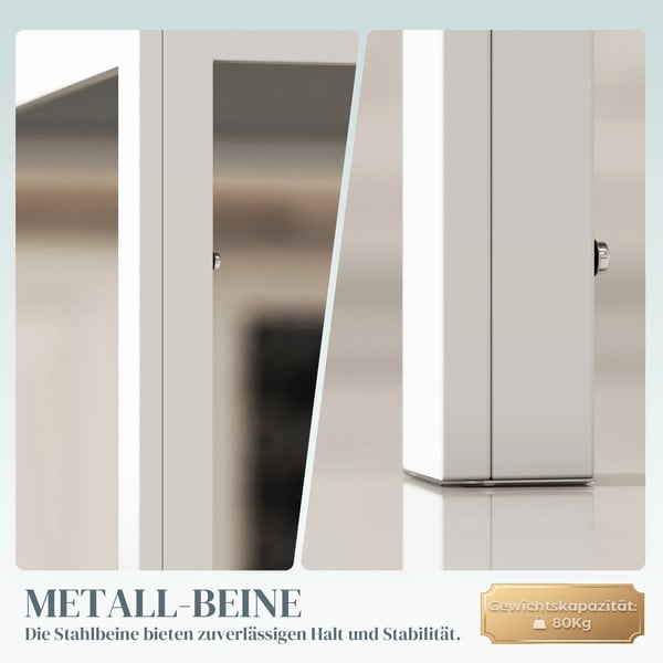 Spisebord/Køkkenbord i robust metal og hvidt hærdet glas, 120x60x75 cm, plads til 4 personer