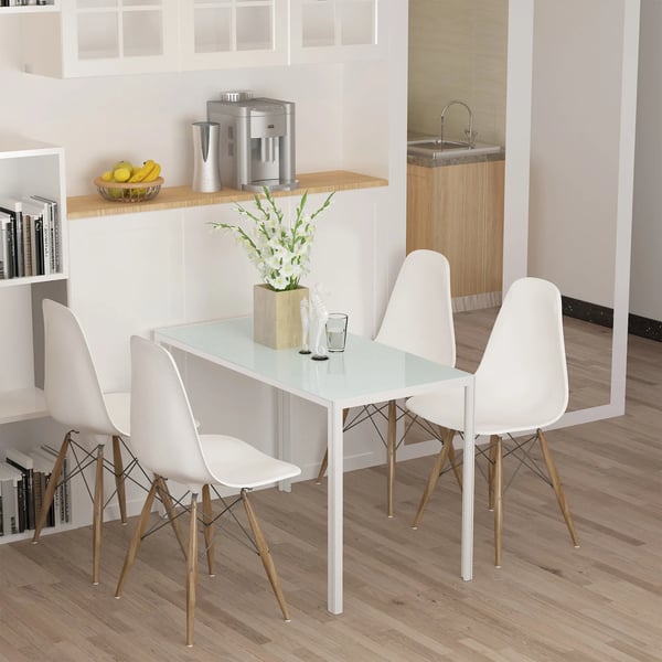 Spisebord/Køkkenbord i robust metal og hvidt hærdet glas, 120x60x75 cm, plads til 4 personer