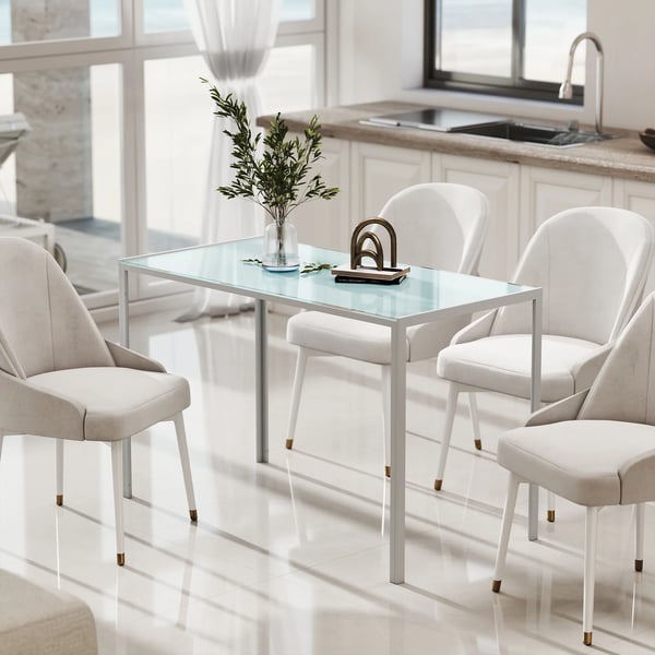 Spisebord/Køkkenbord i robust metal og hvidt hærdet glas, 120x60x75 cm, plads til 4 personer