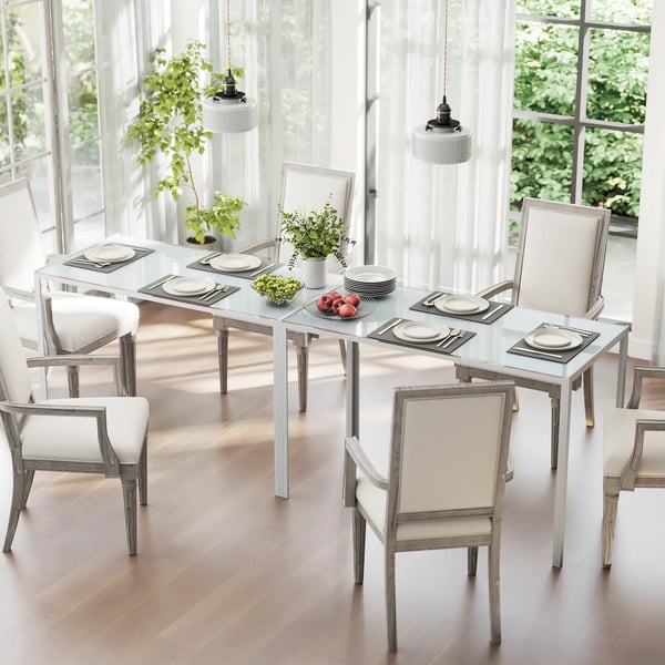 Spisebord/Køkkenbord i robust metal og hvidt hærdet glas, 120x60x75 cm, plads til 4 personer